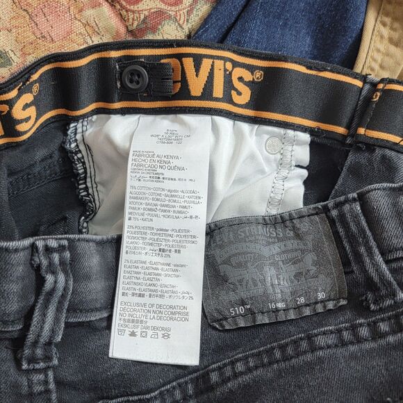 Levis 510 Jeans Boys 16 Regular 28x29* Black Skinny Elastic Adjustable Waist - Picture 12 of 13
